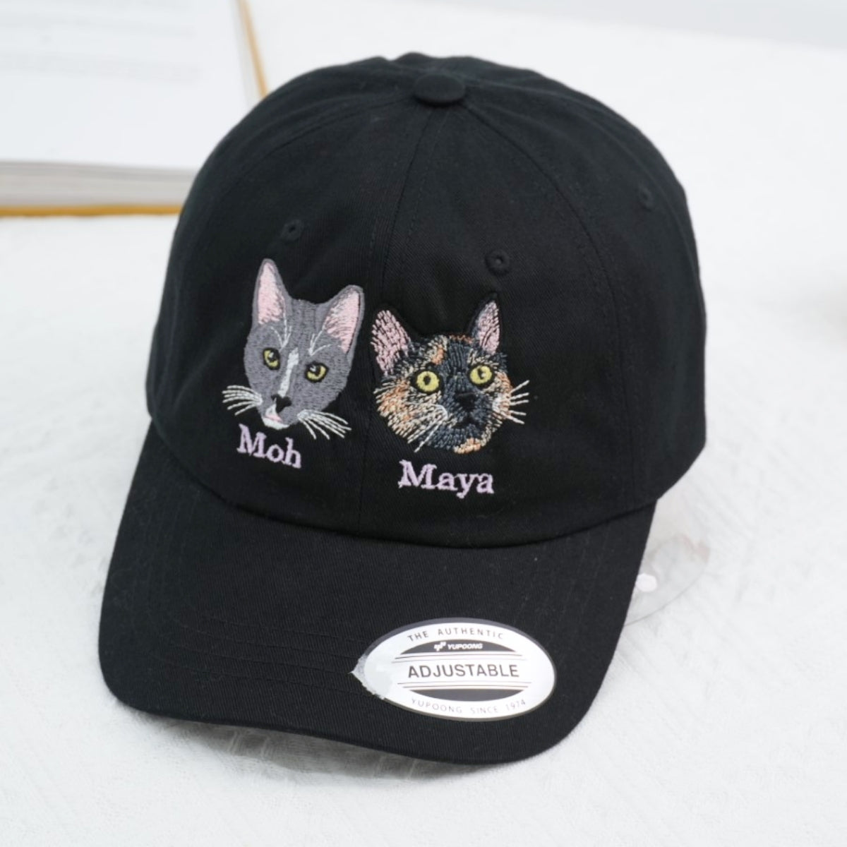 Custom Cat Portrait Embroidered Cap - Personalized Pet Name - Gift for Cat MomDad