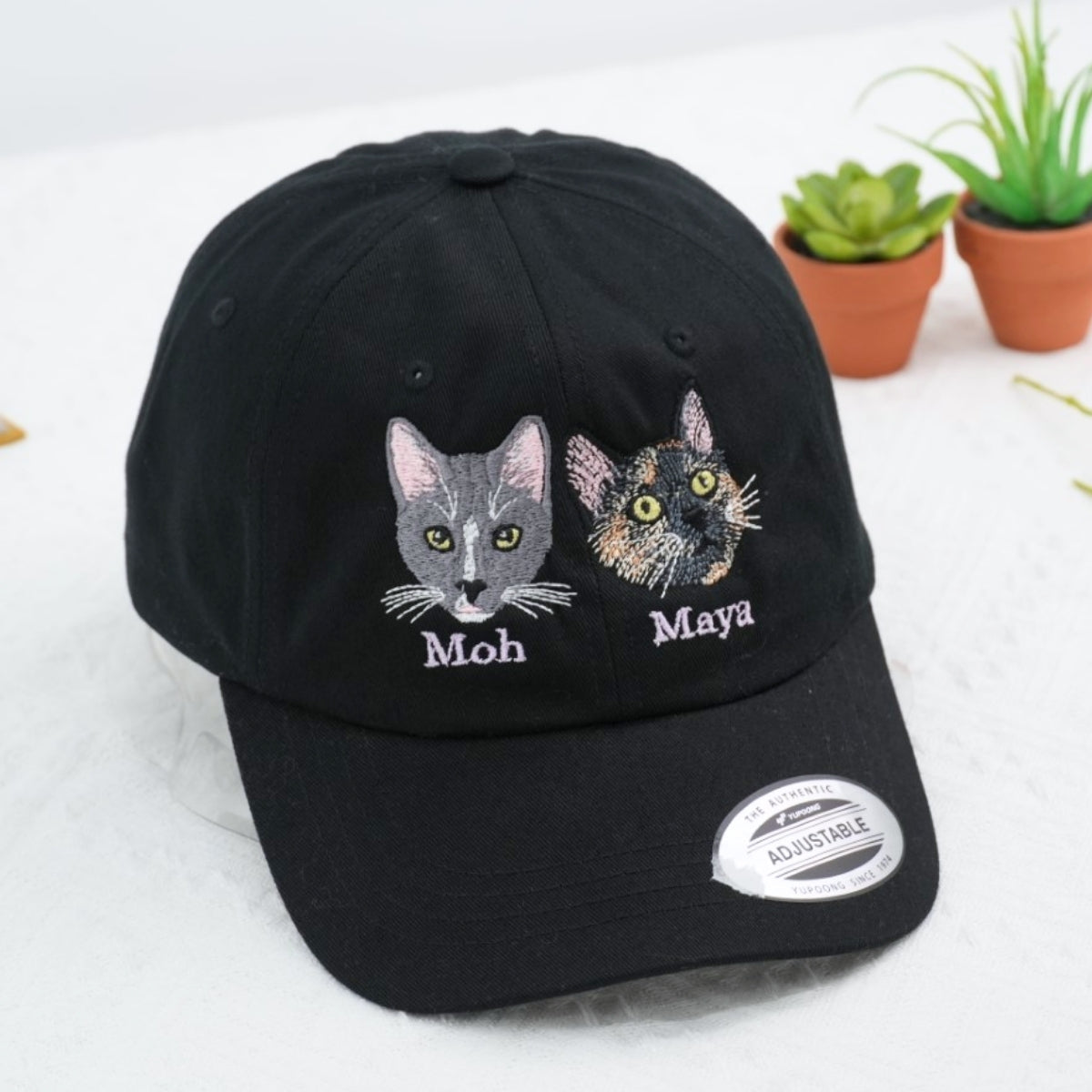 Custom Cat Portrait Embroidered Cap - Personalized Pet Name - Gift for Cat MomDad