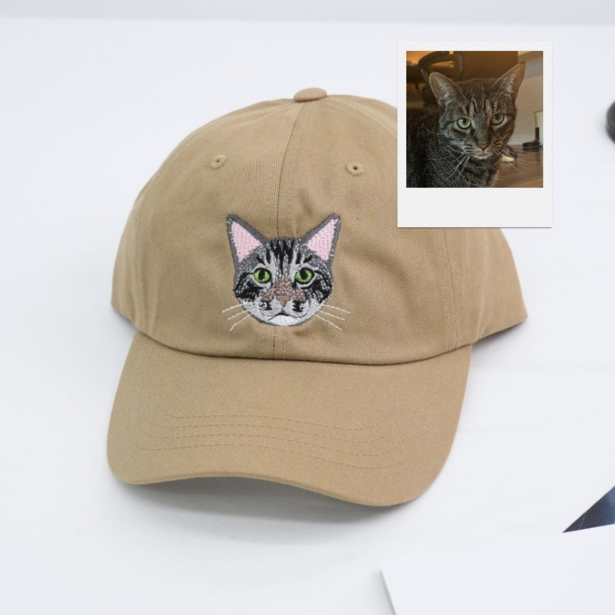 Custom Cat Portrait Embroidered Cap - Personalized Pet Name - Gift for Cat MomDad
