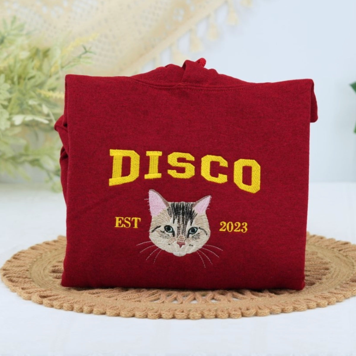 Custom Cat Portrait Embroidered Sweatshirt - Personalized Varsity Cat Face Hoodie - Cat Lover Gift