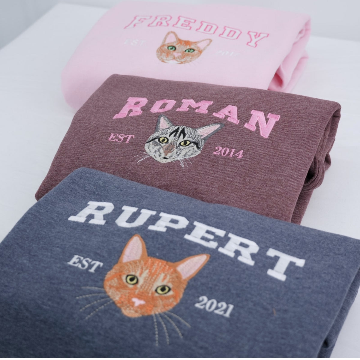 Custom Cat Portrait Embroidered Sweatshirt - Personalized Varsity Cat Face Hoodie - Cat Lover Gift