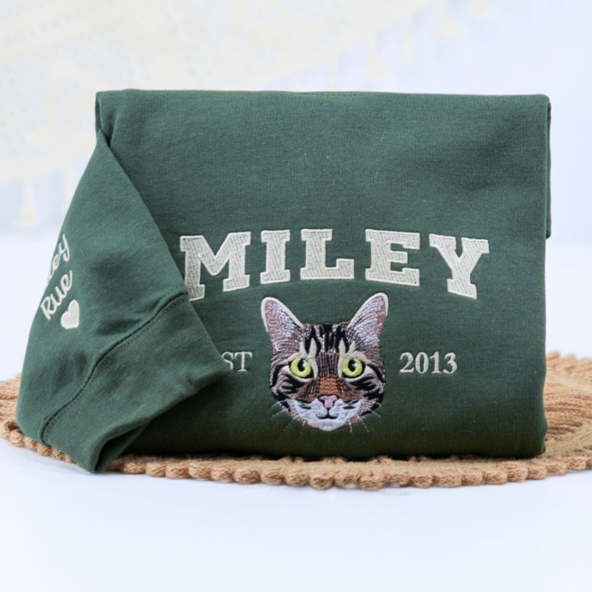 Custom Cat Portrait Embroidered Sweatshirt - Personalized Varsity Cat Face Hoodie - Cat Lover Gift