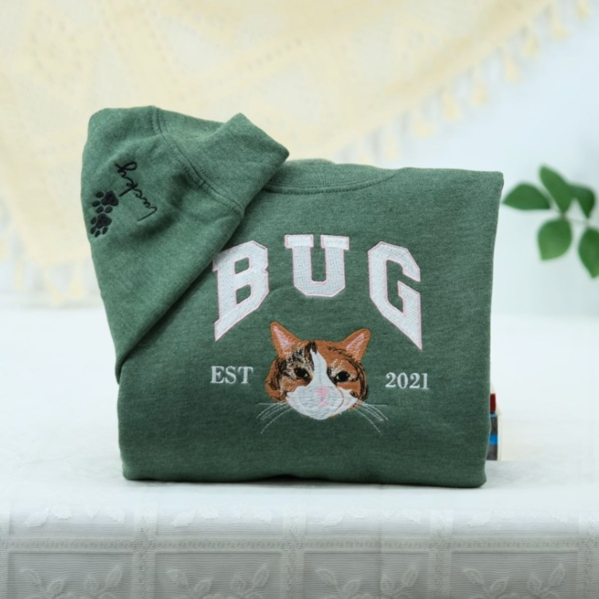 Custom Cat Portrait Embroidered Sweatshirt - Personalized Varsity Cat Face Hoodie - Cat Lover Gift