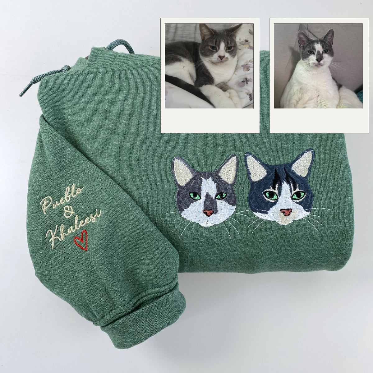 Custom Cat Portrait Embroidered Hoodie - Personalized Cat Face Sweatshirt - Cat Mom Gift