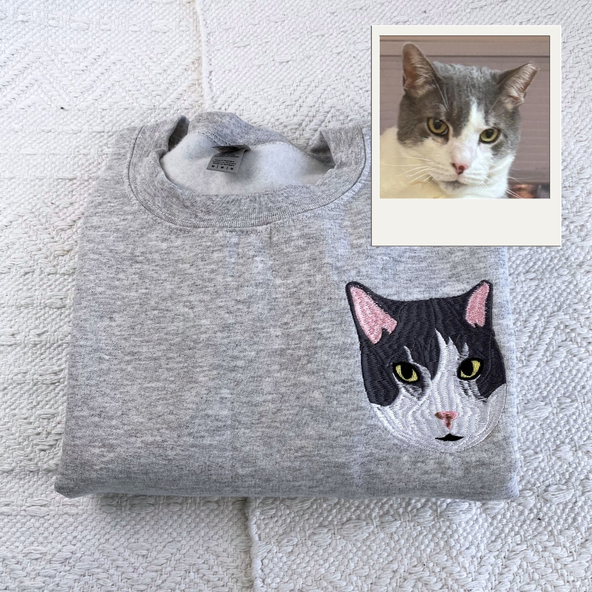 Custom Cat Portrait Embroidered Hoodie - Personalized Cat Face Sweatshirt - Cat Mom Gift