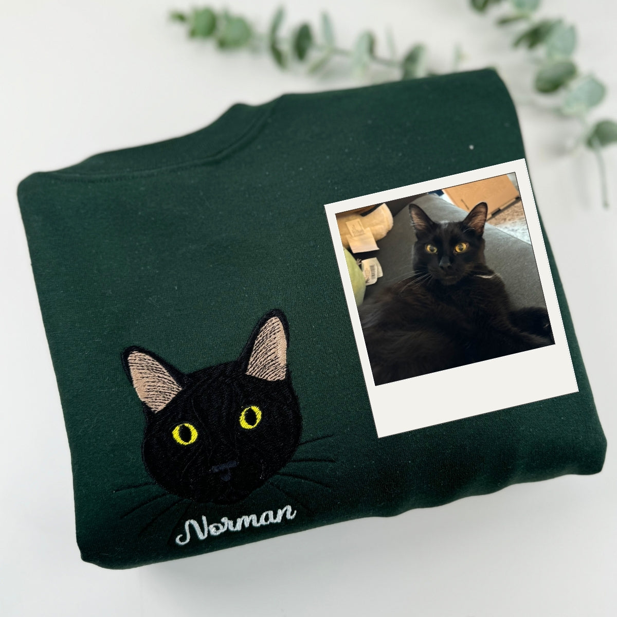 Custom Cat Portrait Embroidered Hoodie - Personalized Cat Face Sweatshirt - Cat Mom Gift