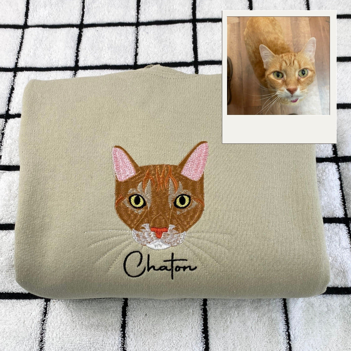 Custom Cat Portrait Embroidered Hoodie - Personalized Cat Face Sweatshirt - Cat Mom Gift