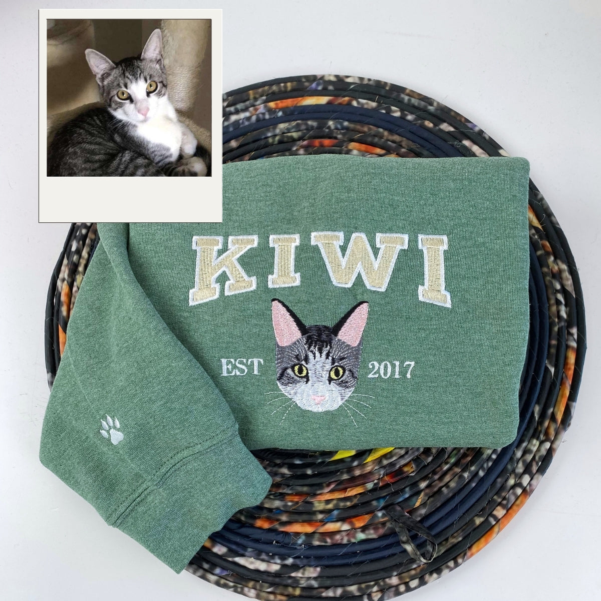 Custom Cat Portrait Embroidered Hoodie - Varsity Pet Sweatshirt - Personalized Cat Lover Gift