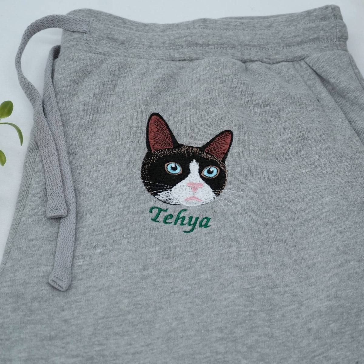 Custom Cat Portrait Embroidered Shorts - Cat Face - Personalized Cat MomDad Gift