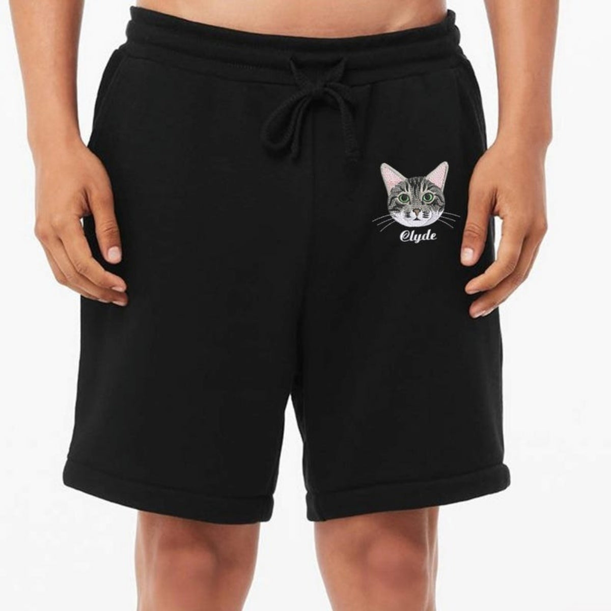 Custom Cat Portrait Embroidered Shorts - Cat Face - Personalized Cat MomDad Gift