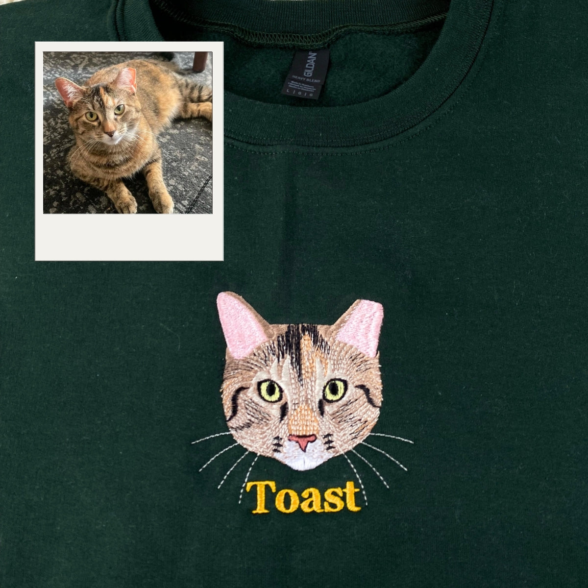 Custom Cat Portrait Embroidered Sweatshirt - Personalized Pet Photo Hoodie - Cat Lover Gift