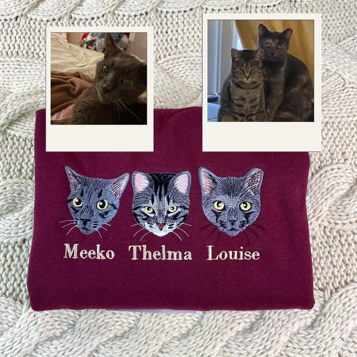 Custom Cat Portrait Embroidered Sweatshirt - Personalized Pet Photo Hoodie - Cat Lover Gift
