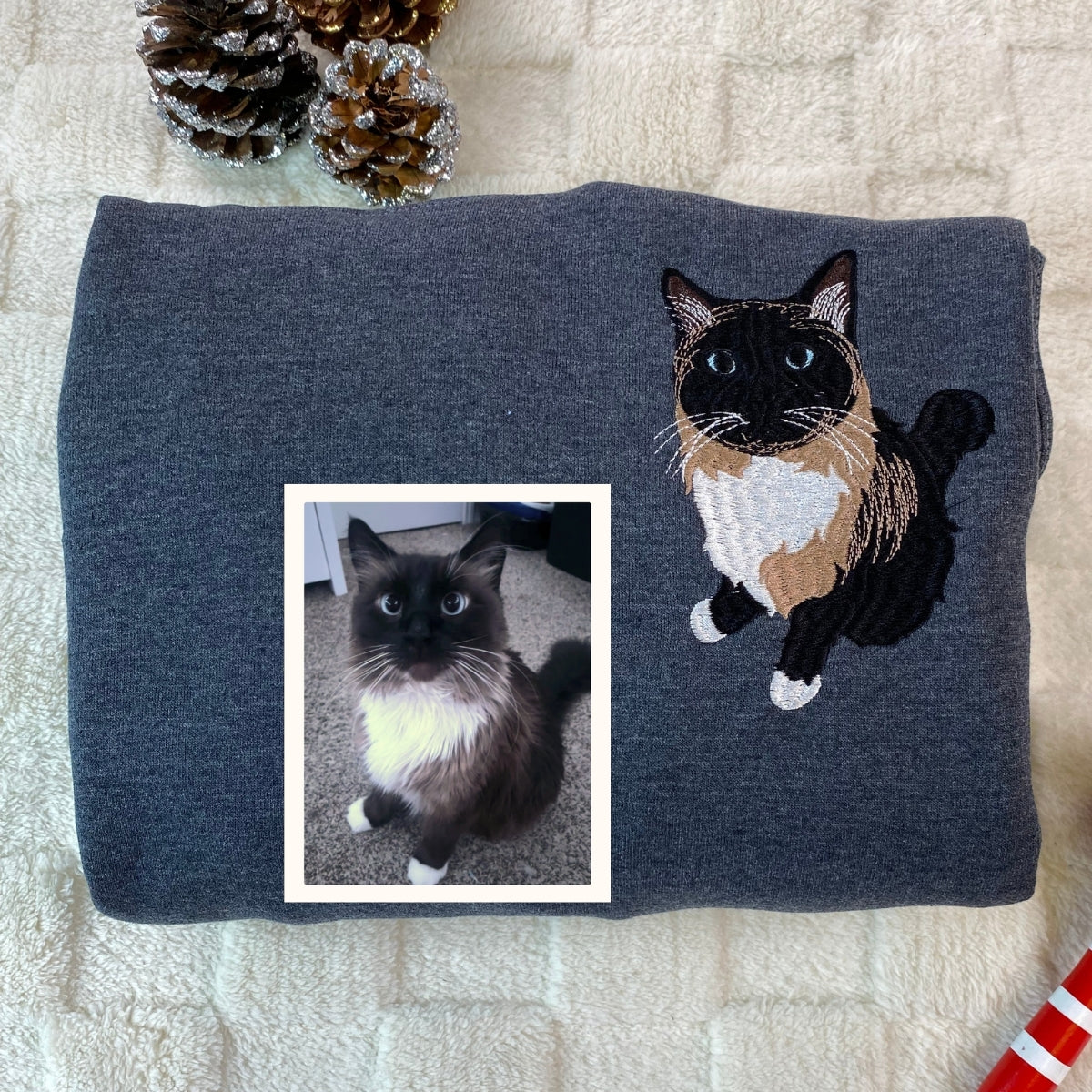Custom Cat Portrait Embroidered Sweatshirt - Personalized Pet Photo Hoodie - Cat Lover Gift