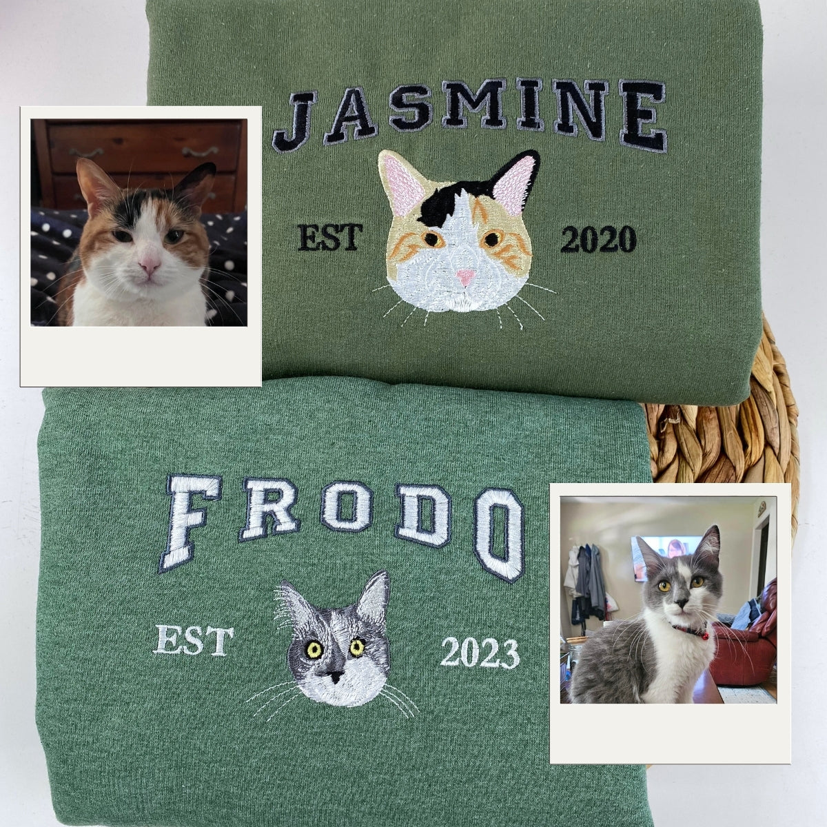 Custom Cat Embroidered Varsity Hoodie - Personalized Pet Portrait with Name - Cat Mom Gift