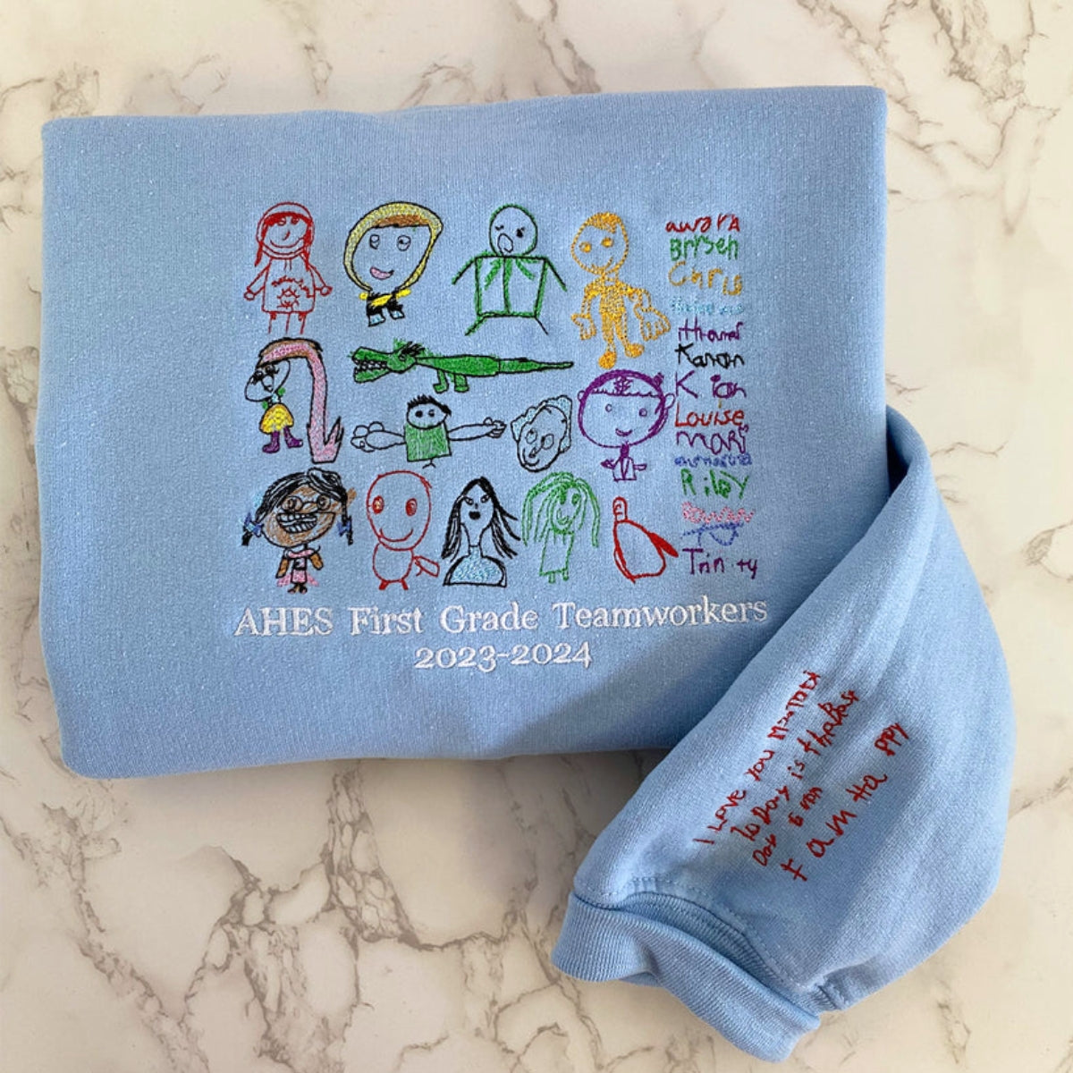 Custom Child Artwork Embroidered Sweatshirt - Kids Handwriting Hoodie - Personalized Family Keepsake