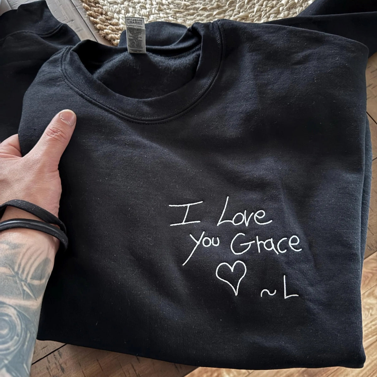 Custom Child Artwork Embroidered Sweatshirt - Kids Handwriting Hoodie - Personalized Family Keepsake