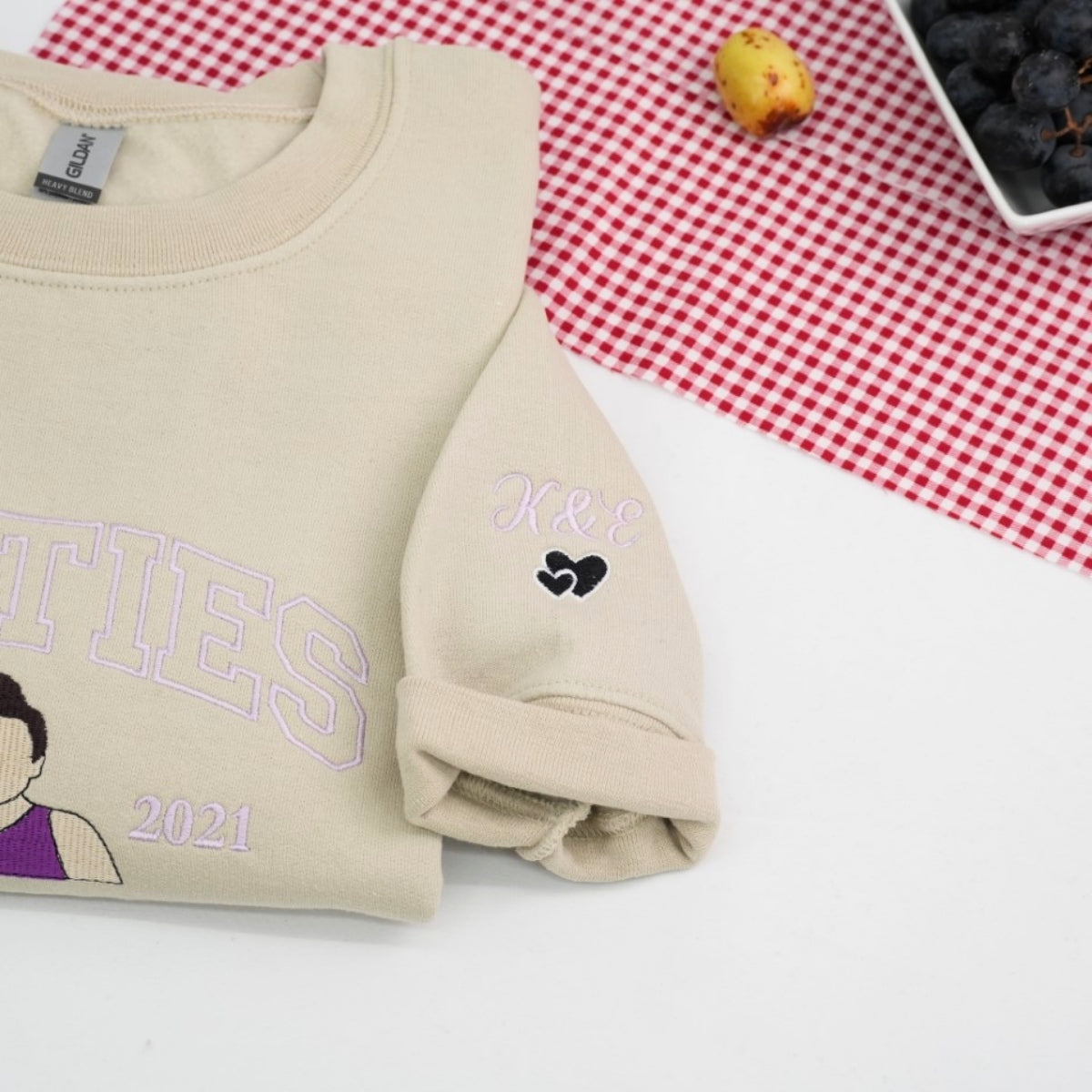 Childhood Friends Portrait Custom Embroidered Hoodie - Personalized Bestie Gift - EST Date