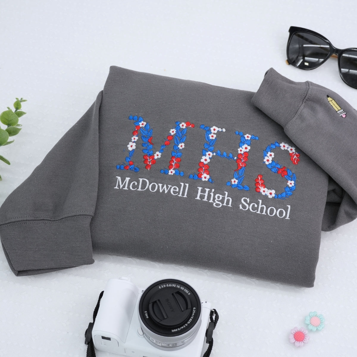 College Graduation Custom Embroidered Hoodie - University Floral Letter - Personalized Degree Gift