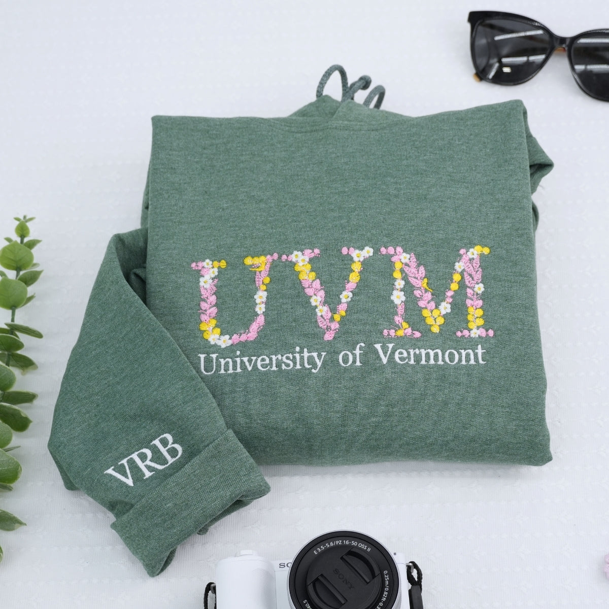 College Graduation Custom Embroidered Hoodie - University Floral Letter - Personalized Degree Gift