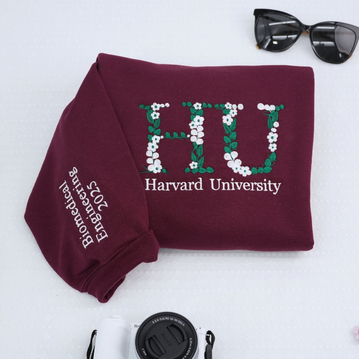 College Graduation Custom Embroidered Hoodie - University Floral Letter - Personalized Degree Gift
