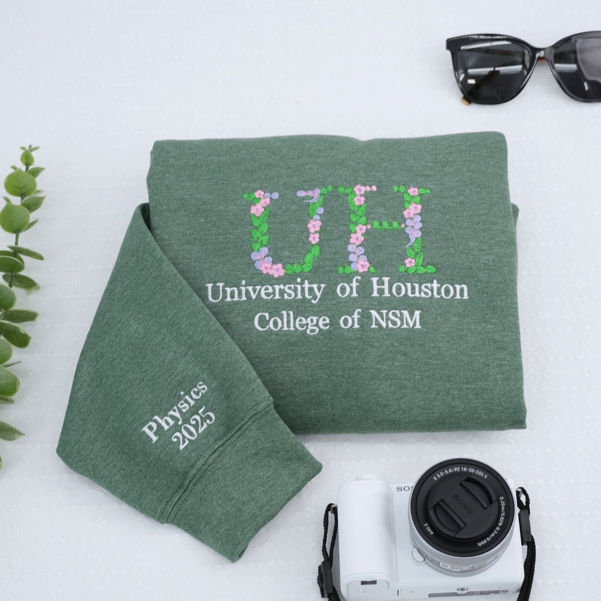 College Graduation Custom Embroidered Hoodie - University Floral Letter - Personalized Degree Gift