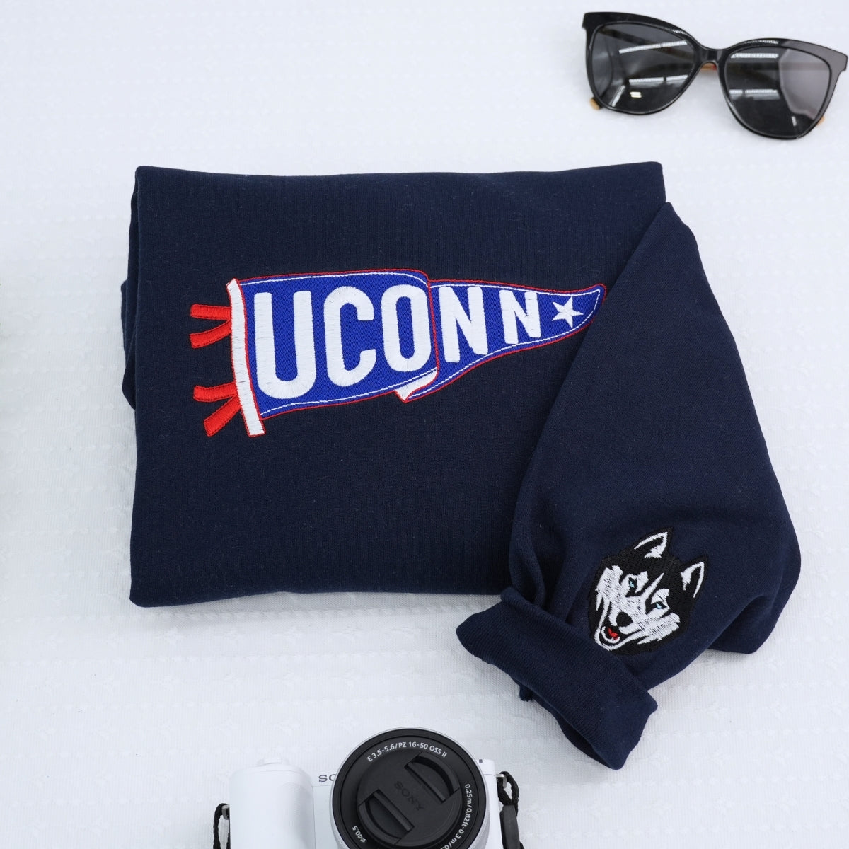College Team Custom Embroidered Sweatshirt - University Pennant Flag - Personalized School Spirit Ap