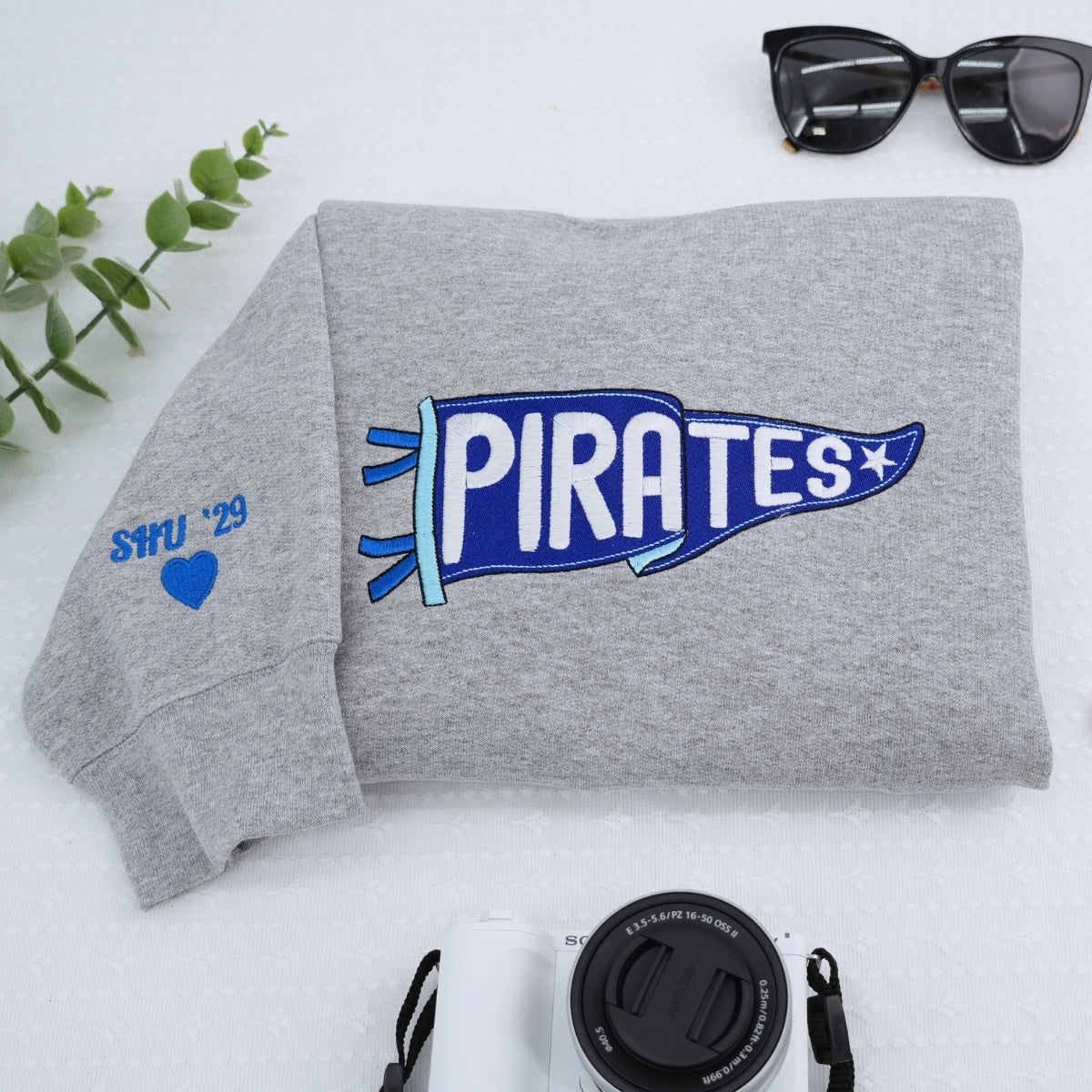 College Team Custom Embroidered Sweatshirt - University Pennant Flag - Personalized School Spirit Ap