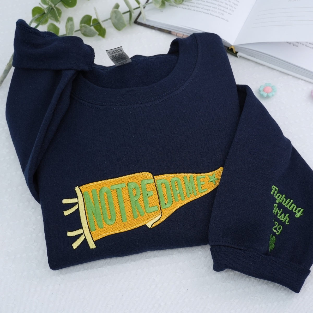 College Team Custom Embroidered Sweatshirt - University Pennant Flag - Personalized School Spirit Ap