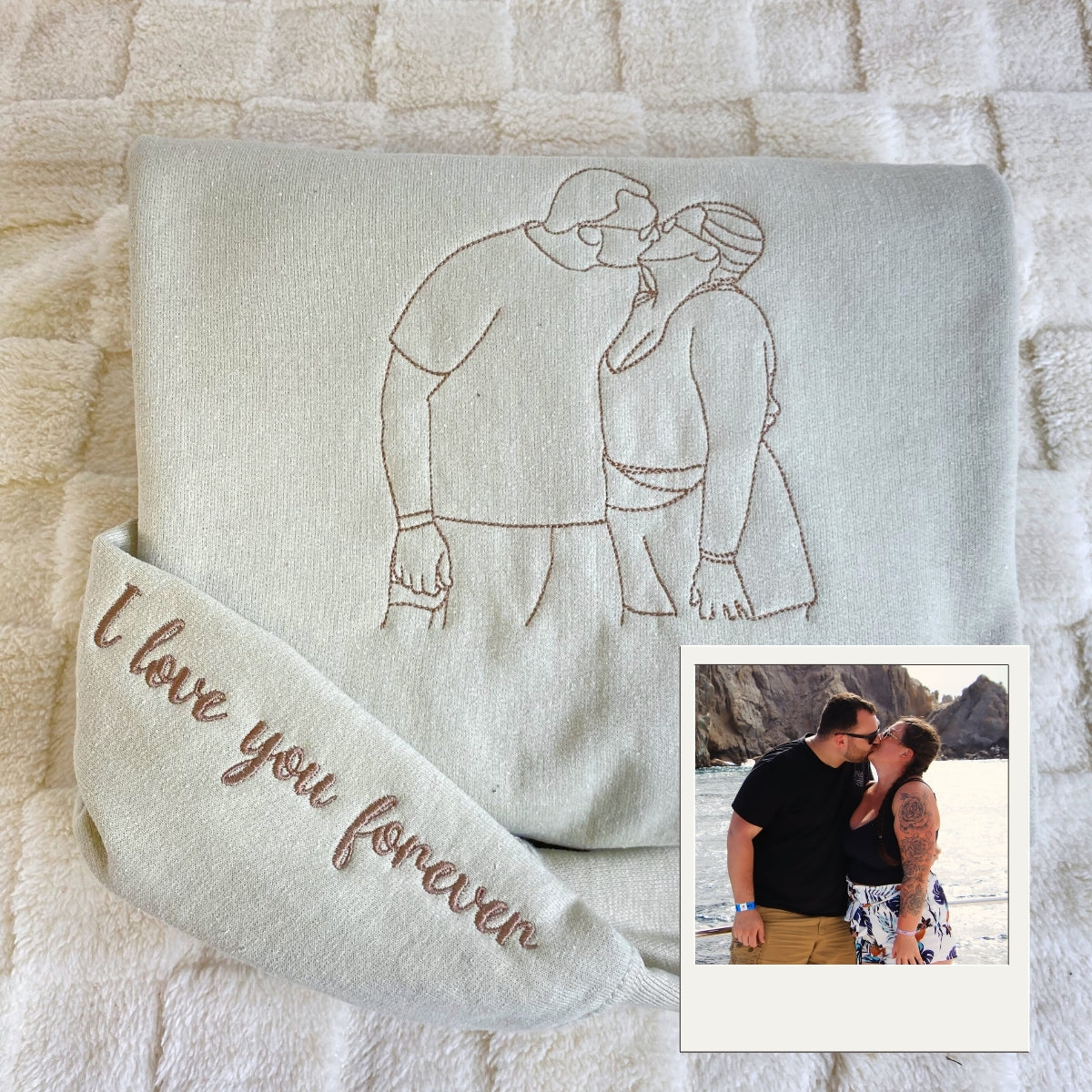 Couple Art Custom Embroidered Hoodie - Photo Line Drawing - Personalized Wedding Gift