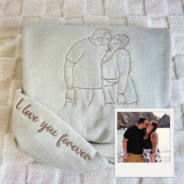 Couple Art Custom Embroidered Hoodie - Photo Line Drawing - Personalized Wedding Gift