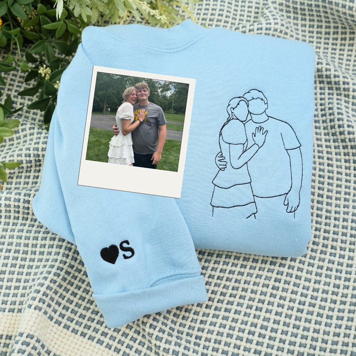 Couple Art Custom Embroidered Hoodie - Photo Line Drawing - Personalized Wedding Gift