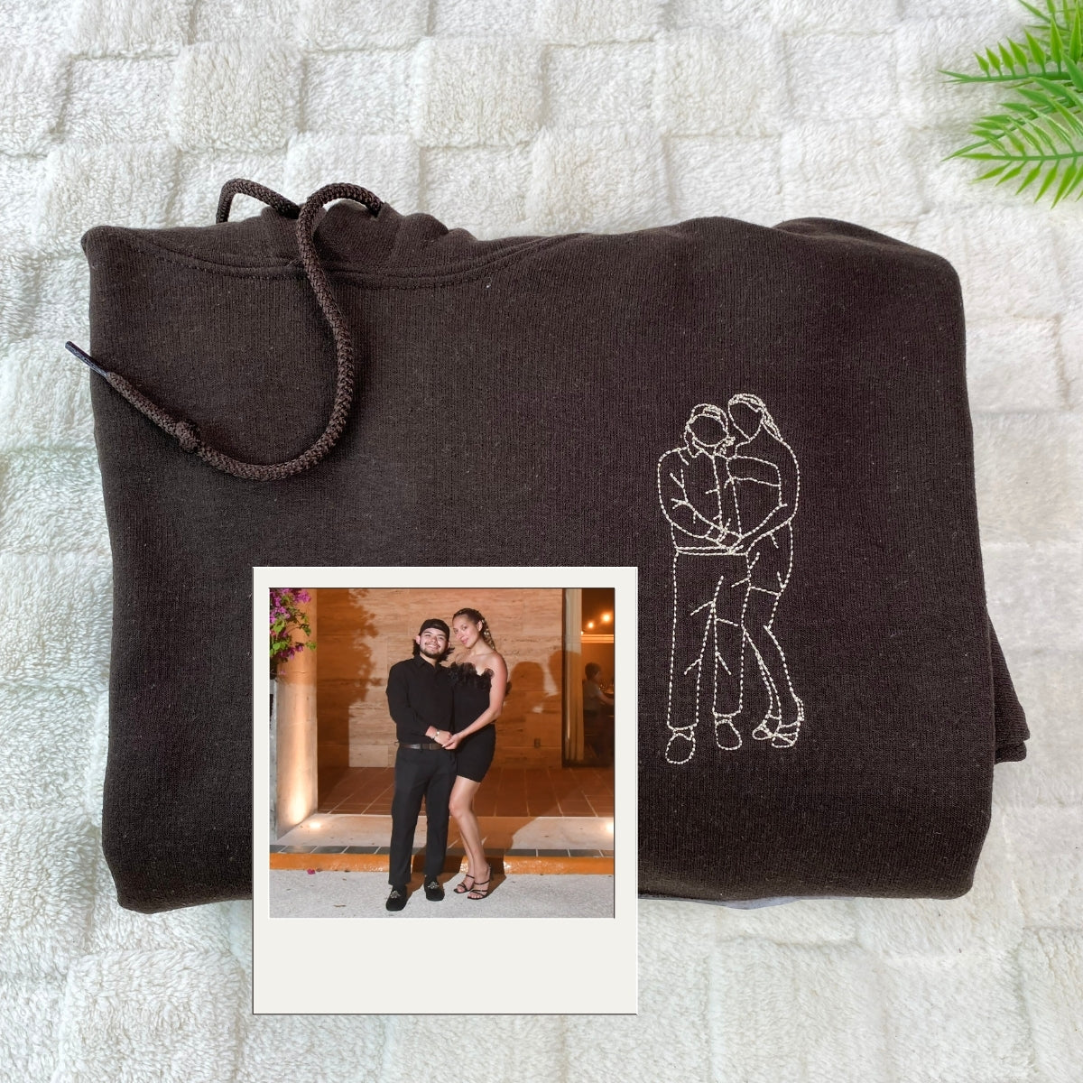 Couple Art Custom Embroidered Hoodie - Photo Line Drawing - Personalized Wedding Gift