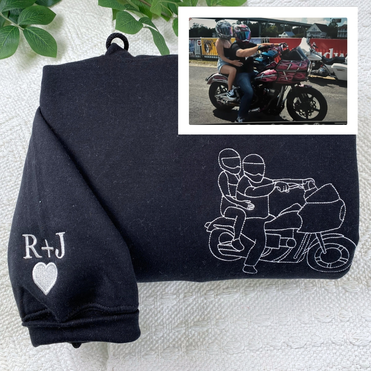 Couple Art Custom Embroidered Hoodie - Photo Line Drawing - Personalized Wedding Gift