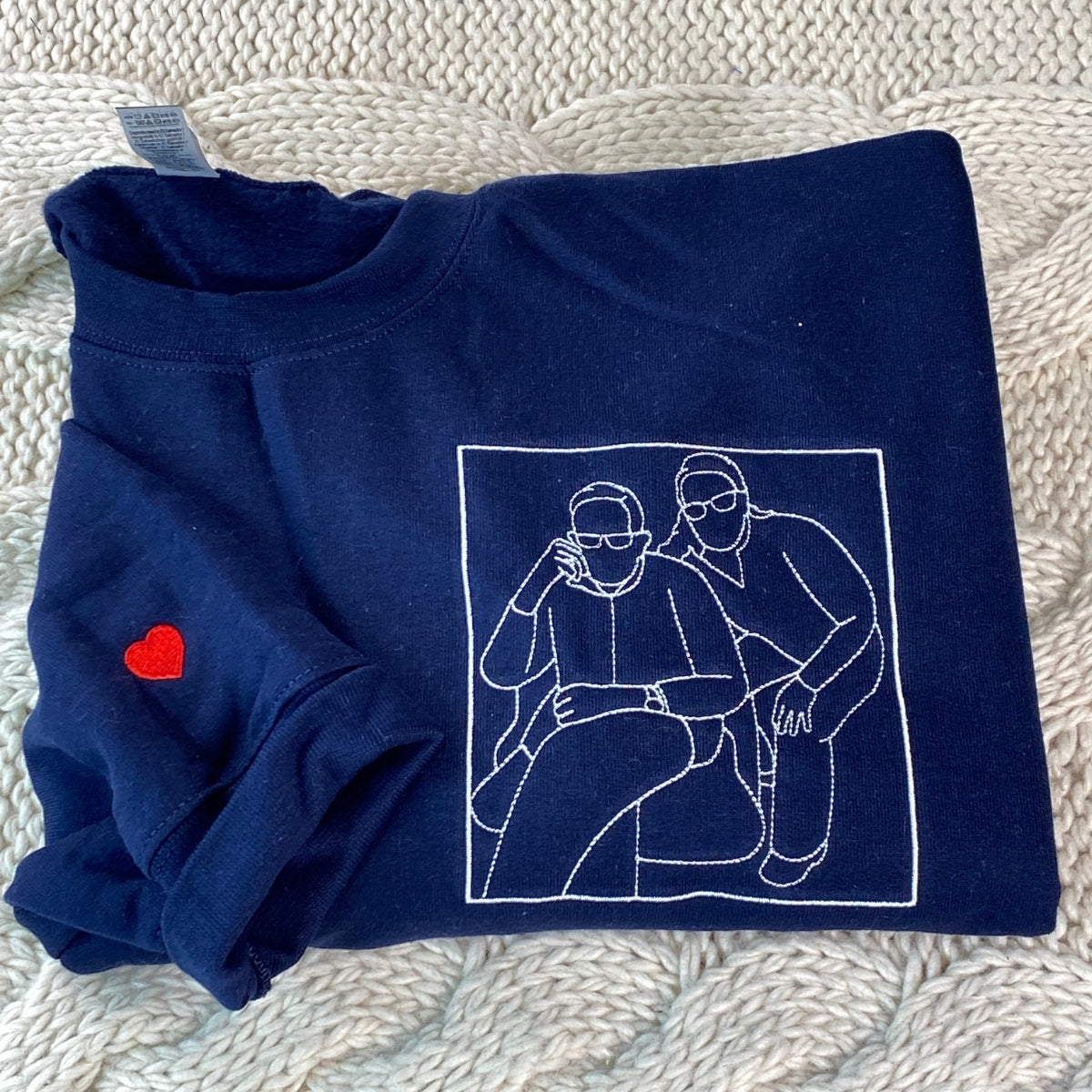 Couple Art Custom Embroidered Hoodie - Photo Line Drawing - Personalized Wedding Gift