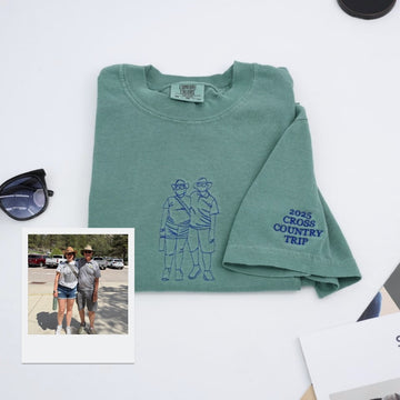 Couple Photo Custom Embroidered Hoodie - Outline Style - Personalized Anniversary Gift