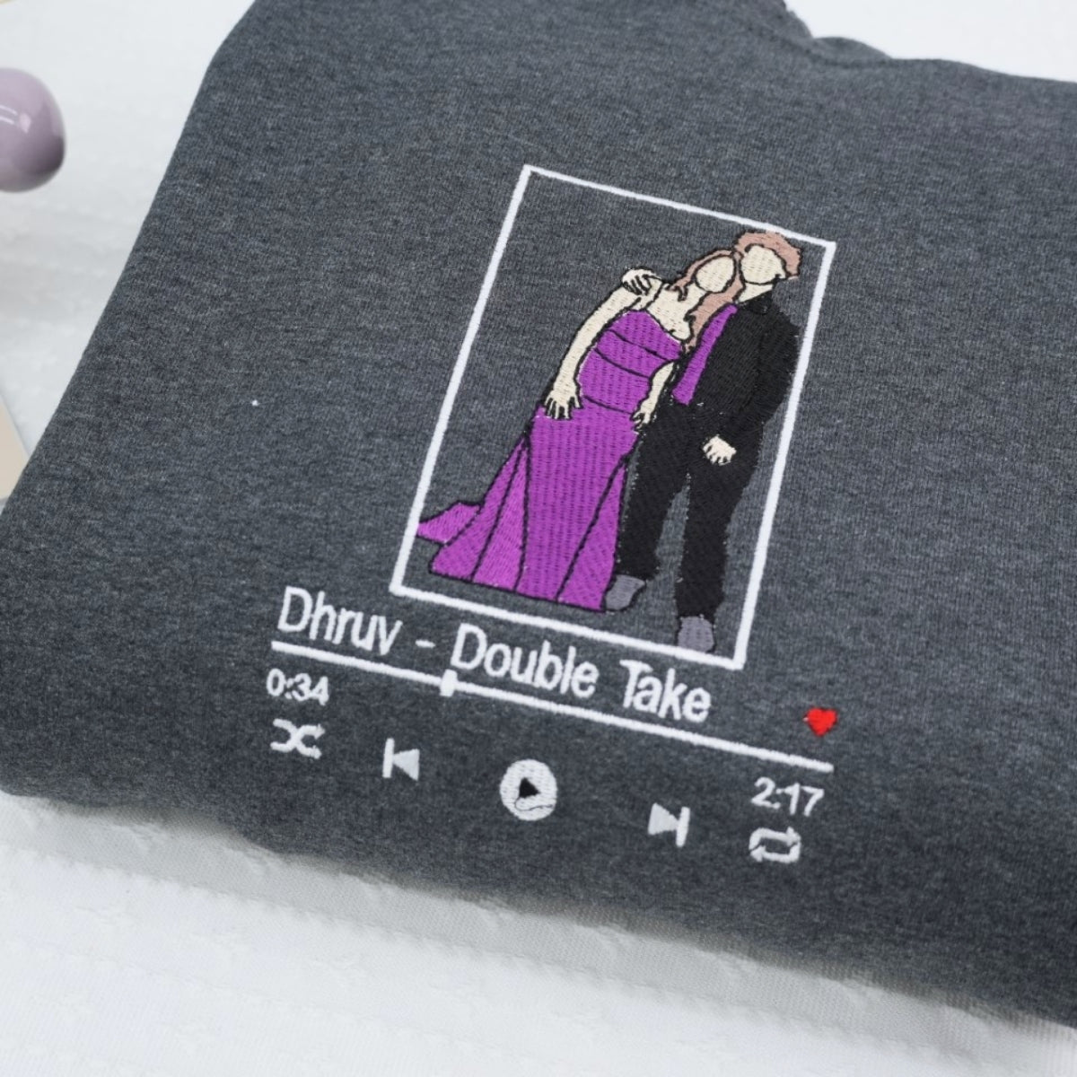 Couple Photo Custom Embroidered Hoodie - Song Music Player - Personalized Gift