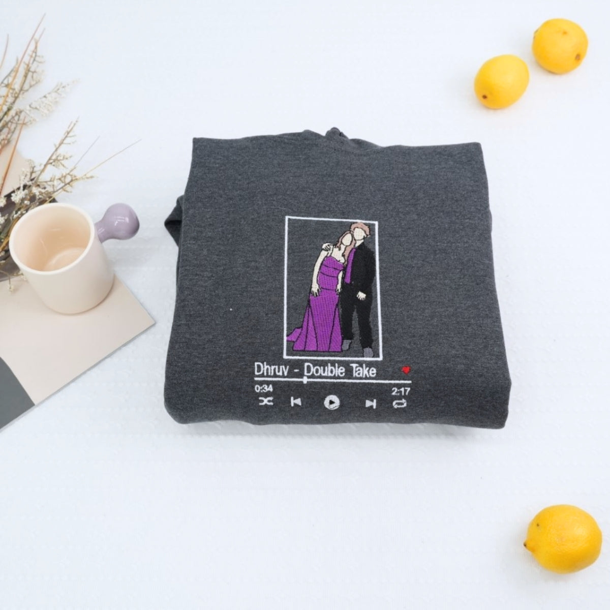 Couple Photo Custom Embroidered Hoodie - Song Music Player - Personalized Gift