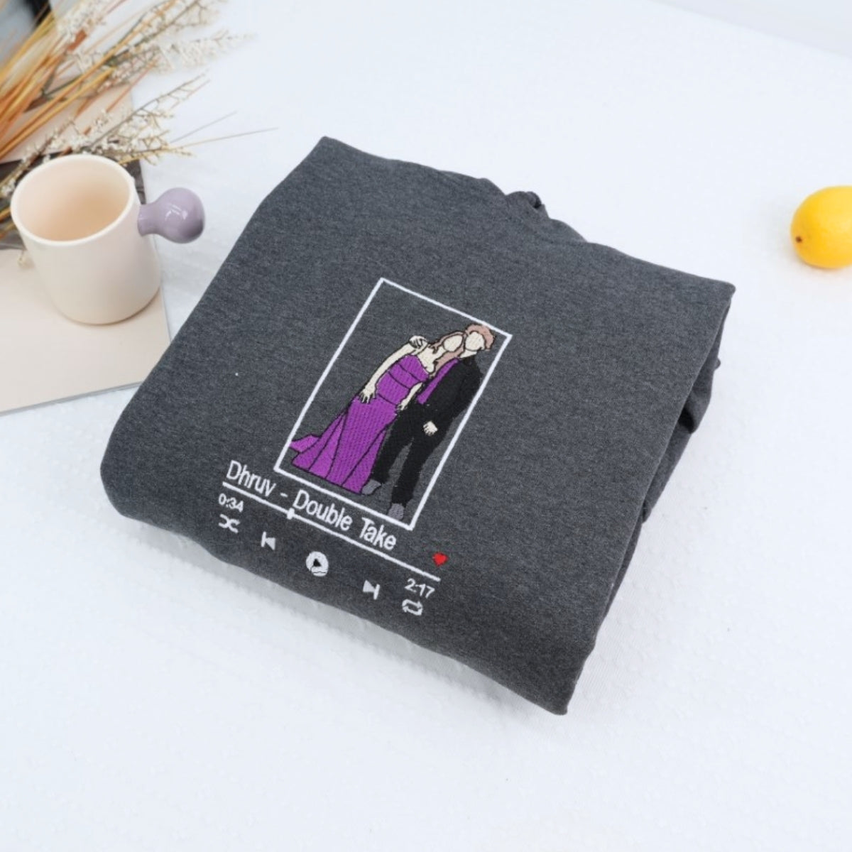 Couple Photo Custom Embroidered Hoodie - Song Music Player - Personalized Gift