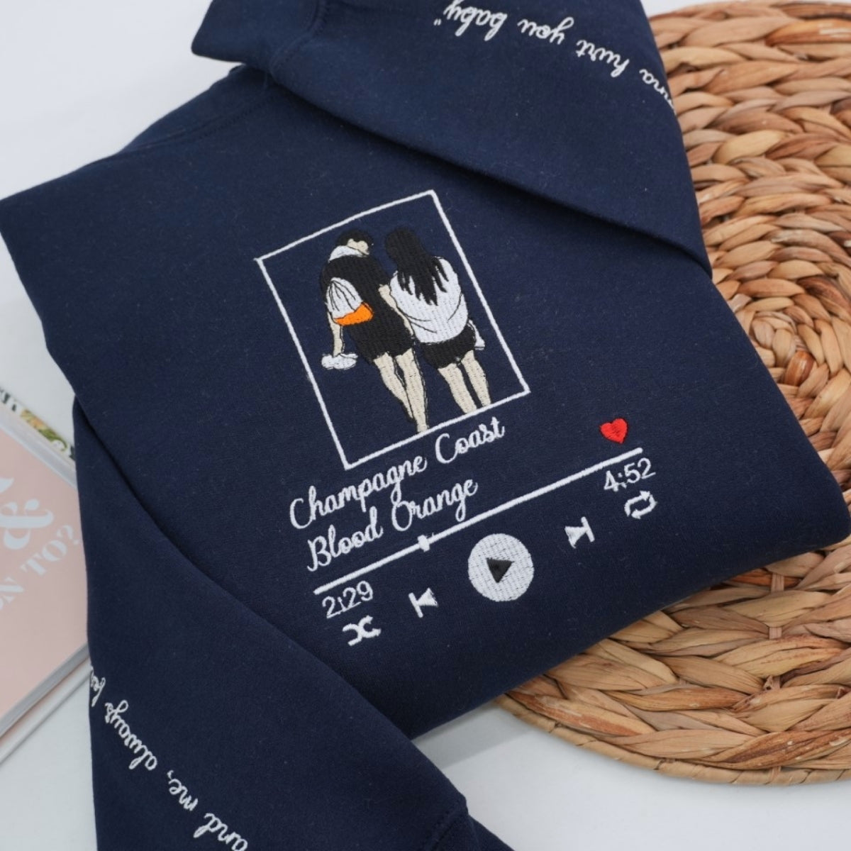 Couple Photo Custom Embroidered Hoodie - Song Music Player - Personalized Gift