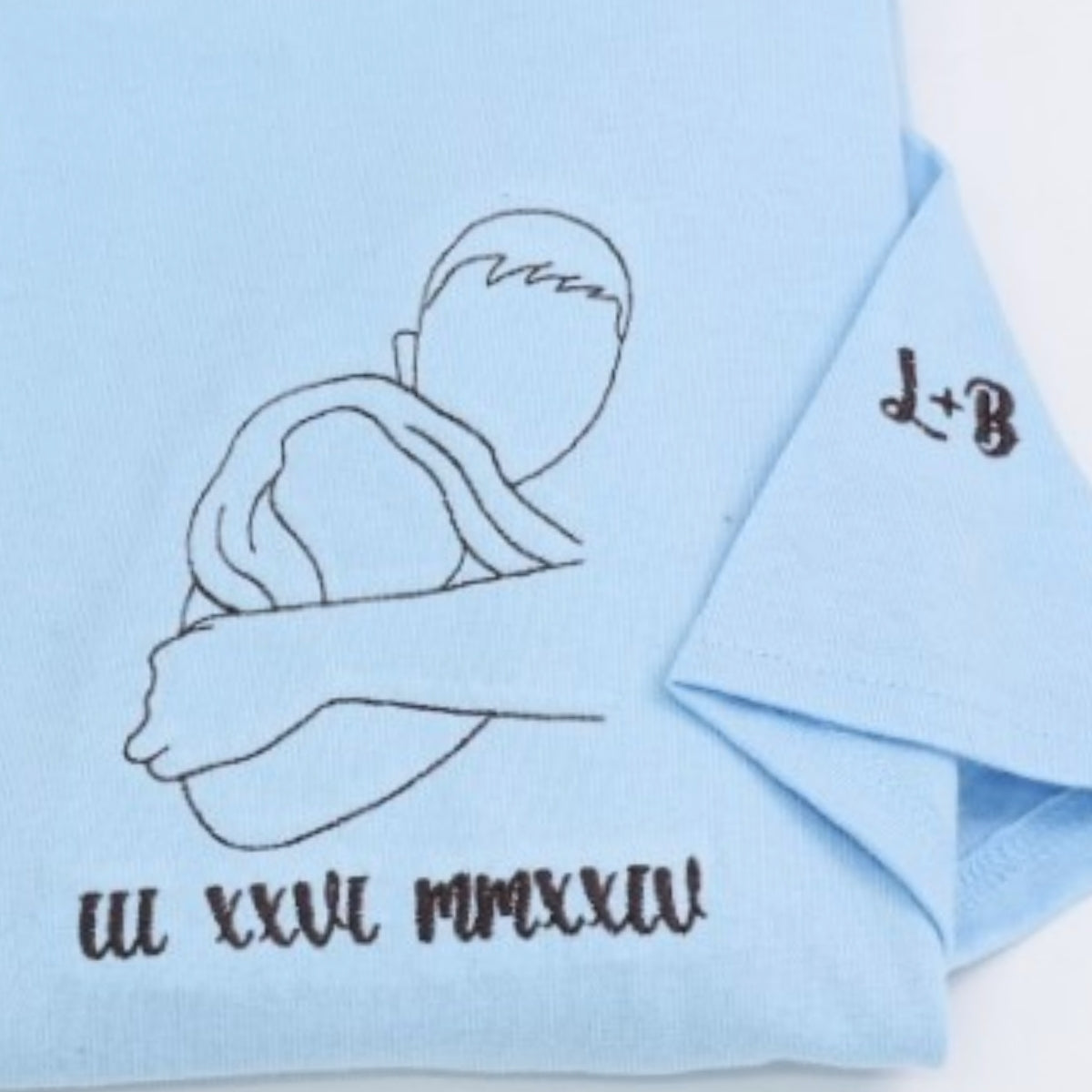 Couple Photo Custom Embroidered T-Shirt - Outline Portrait - Personalized Anniversary Gift