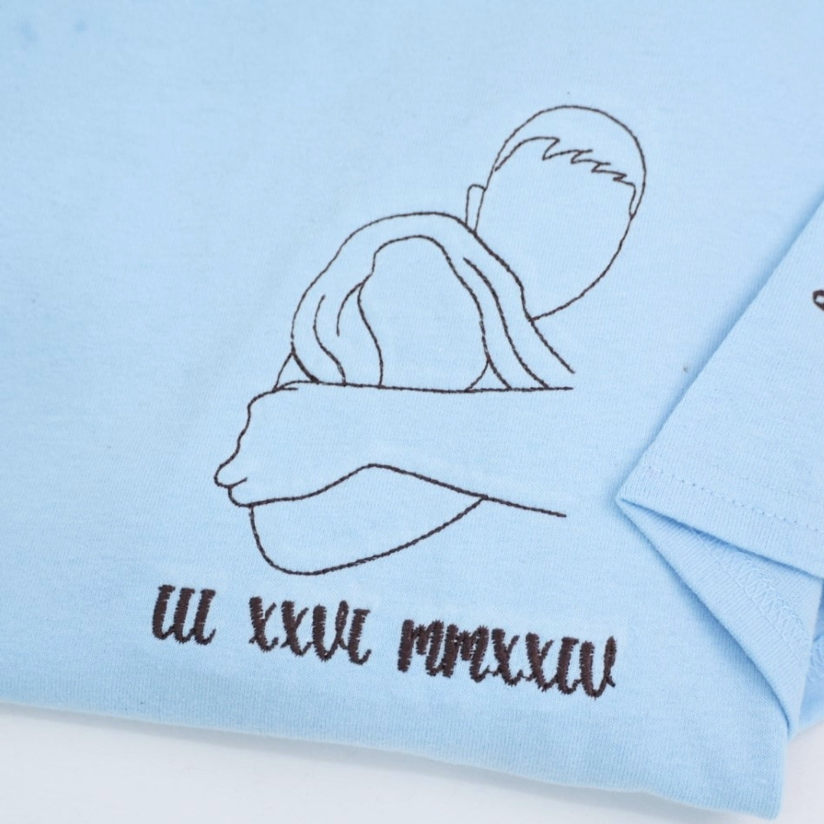 Couple Photo Custom Embroidered T-Shirt - Outline Portrait - Personalized Anniversary Gift