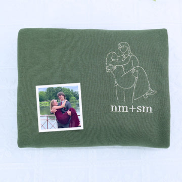 Couple Portrait Custom Embroidered Sweatshirt - Personalized Line Art - Romantic Anniversary Gift