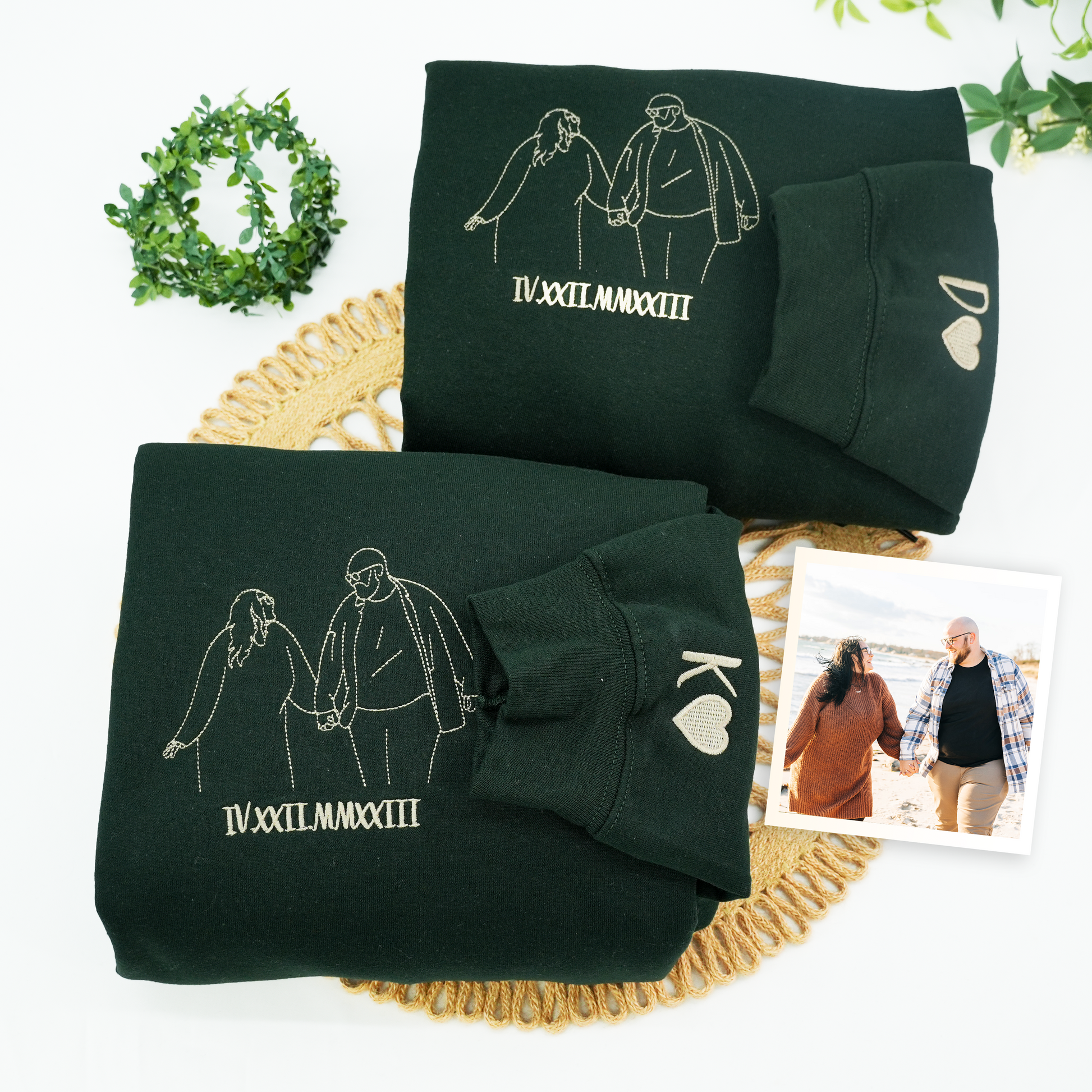 Couple Portrait Custom Embroidered Sweatshirt - Personalized Line Art - Romantic Anniversary Gift