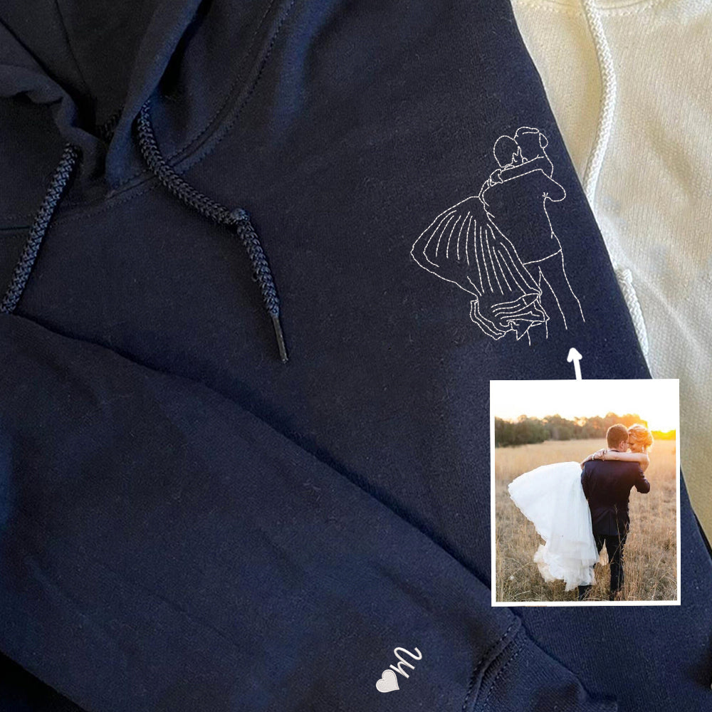 Couple Portrait Custom Embroidered Hoodie - Personalized Wedding Sweatshirt - Perfect Couple Gift