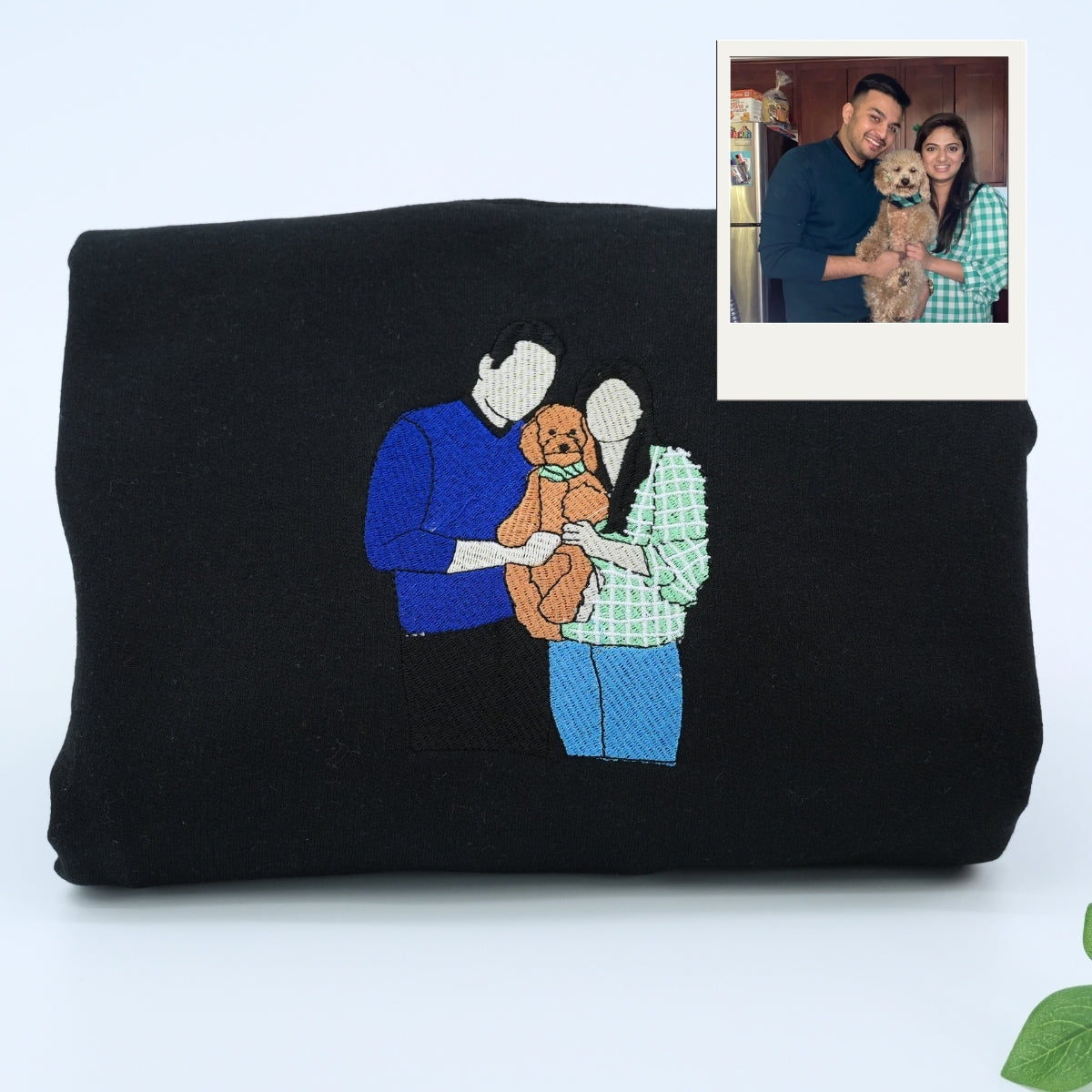 Couple Portrait Custom Embroidered Hoodie - Personalized Anniversary Gift - Roman Numeral Date