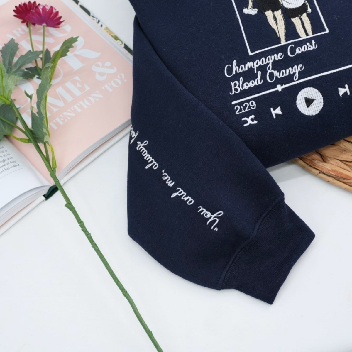 Couple Portrait Custom Embroidered Hoodie - Personalized Song Music Player - Matching Couple