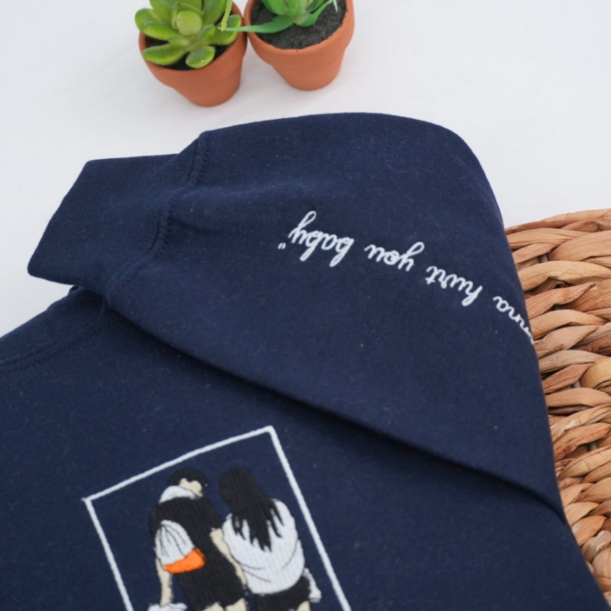 Couple Portrait Custom Embroidered Hoodie - Personalized Song Music Player - Matching Couple