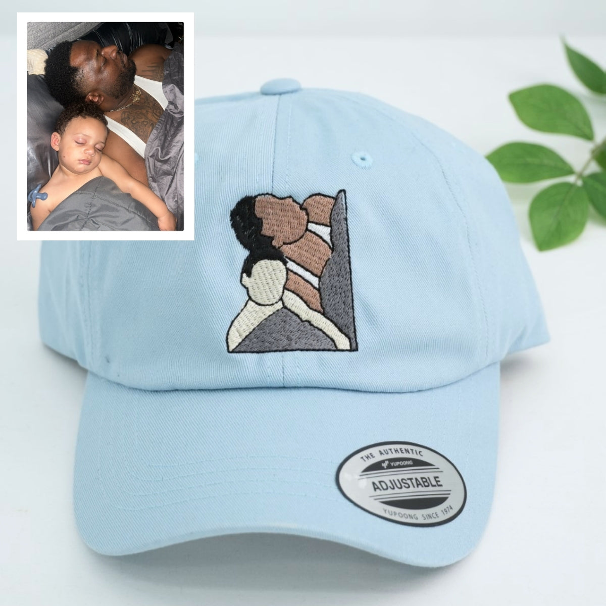 Dad Baby Portrait Custom Embroidered Hat - Father Child Cap - Personalized New Dad Gift