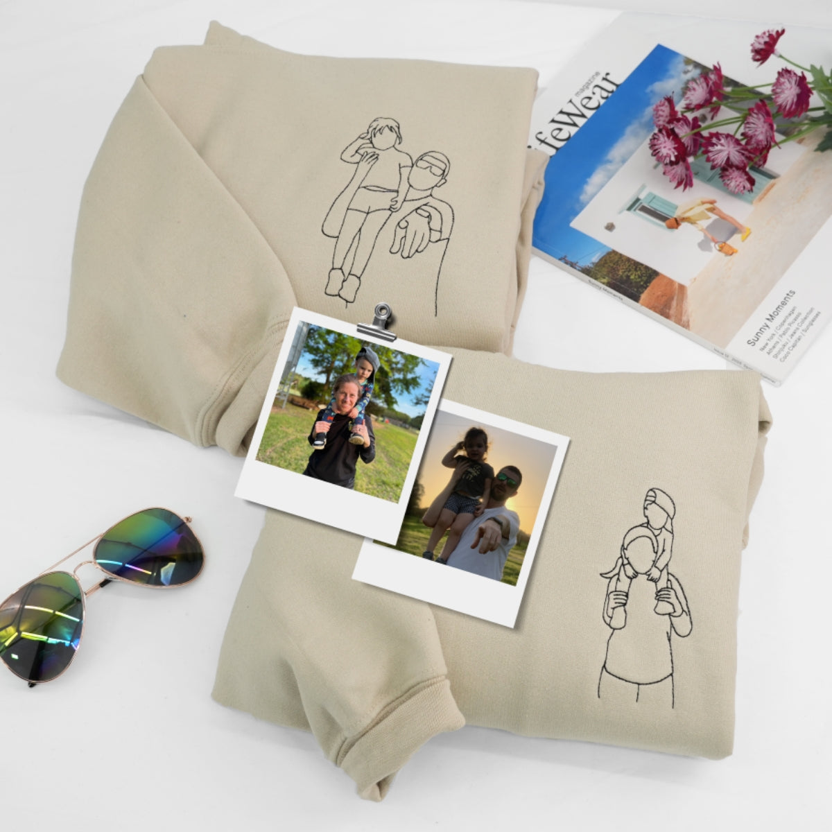 Photo Line Art Custom Embroidered Dad Hoodie - Personalized Father's Day Gift