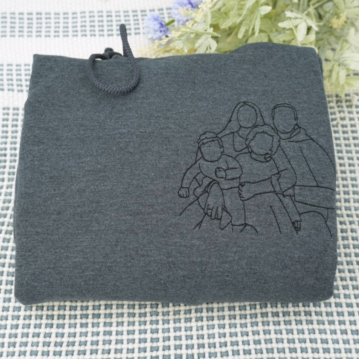 Photo Line Art Custom Embroidered Dad Hoodie - Personalized Father's Day Gift